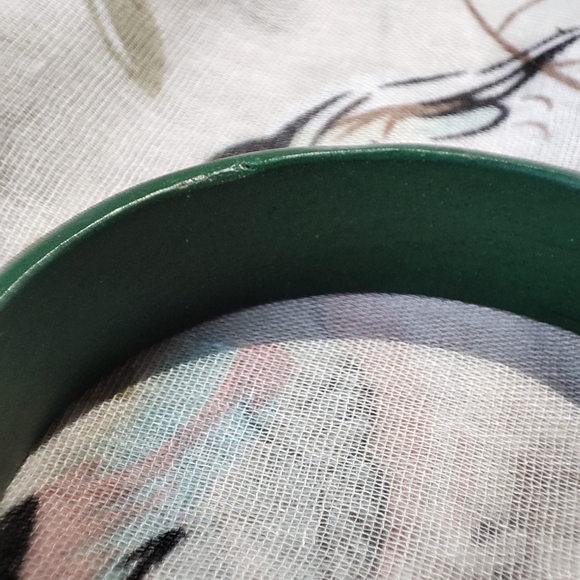 Carved Green Dark Coral Bangle Bracelet Vintage Wood Wooden 8 1/2" Cinnabar? - Picture 8 of 8